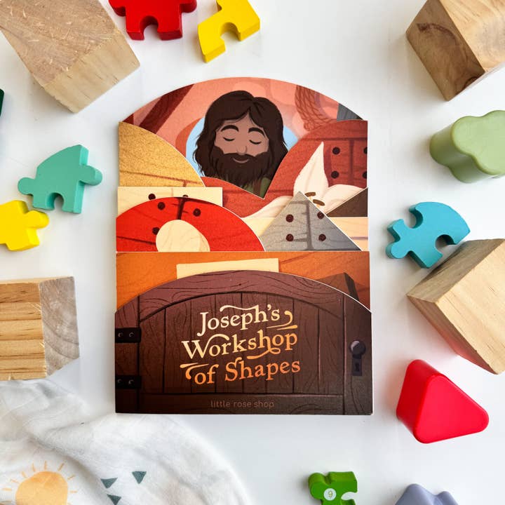 Joseph's Workshop of Shapes Board Book for wholesale by The Little Rose Shop