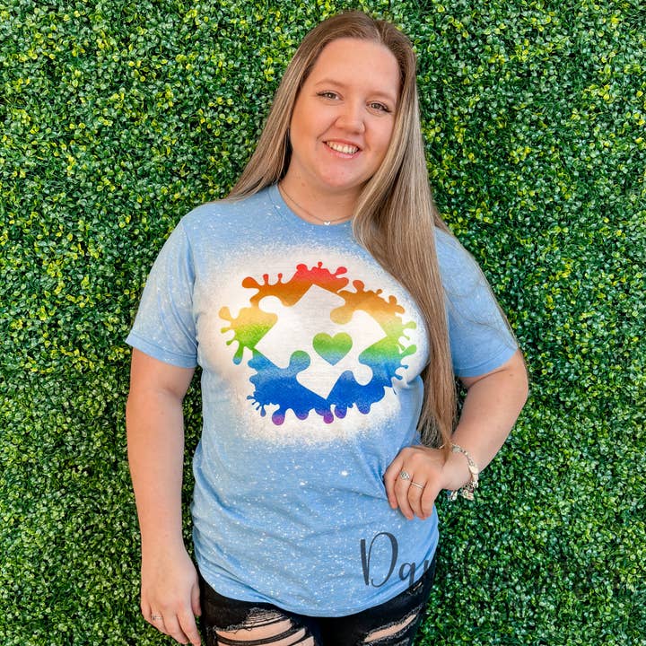 Autism Puzzle Splash Bleached Tee for wholesale by Daydreamer Designs