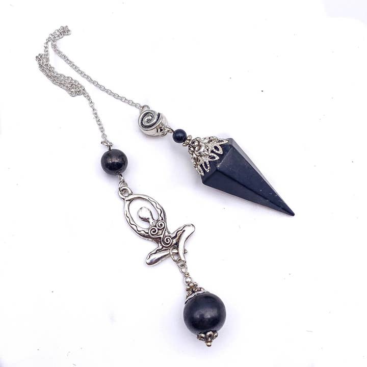 Glorious Healing Crystals - Vendita all'ingrosso Attrezzatura per meditazione - Pendolo della dea shungite, pendolo della rabdomanzia con pietra miracolosa, C2