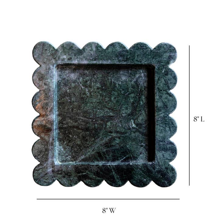 Luxe B Co - Wholesale Decorative Tray - Green Marble Scalloped Tray4