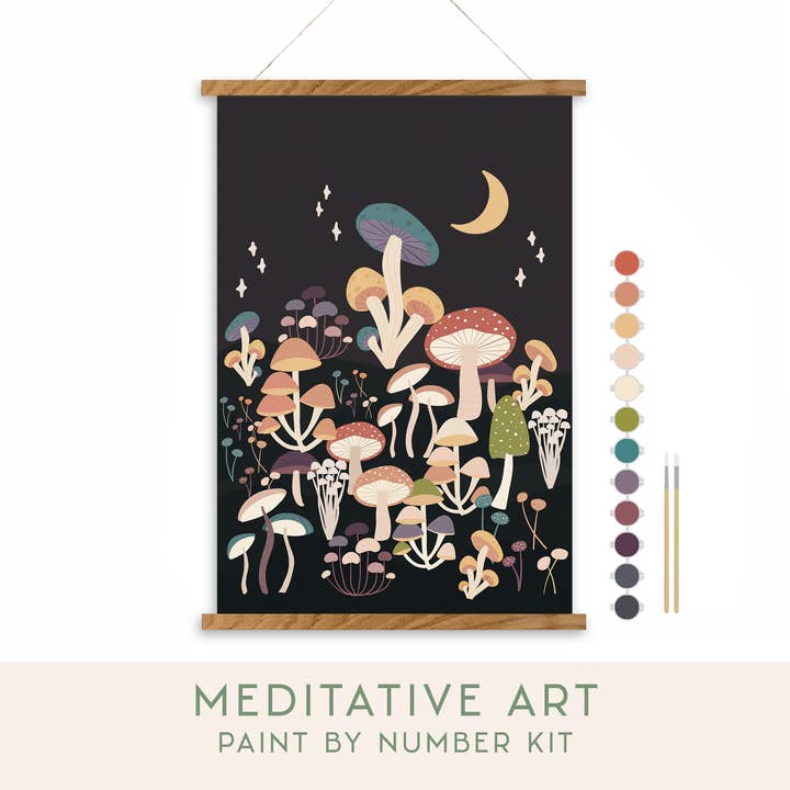 Breathe People - Wholesale DIY Craft Kit - Night Mushrooms Meditative Art Paint by Number Kit