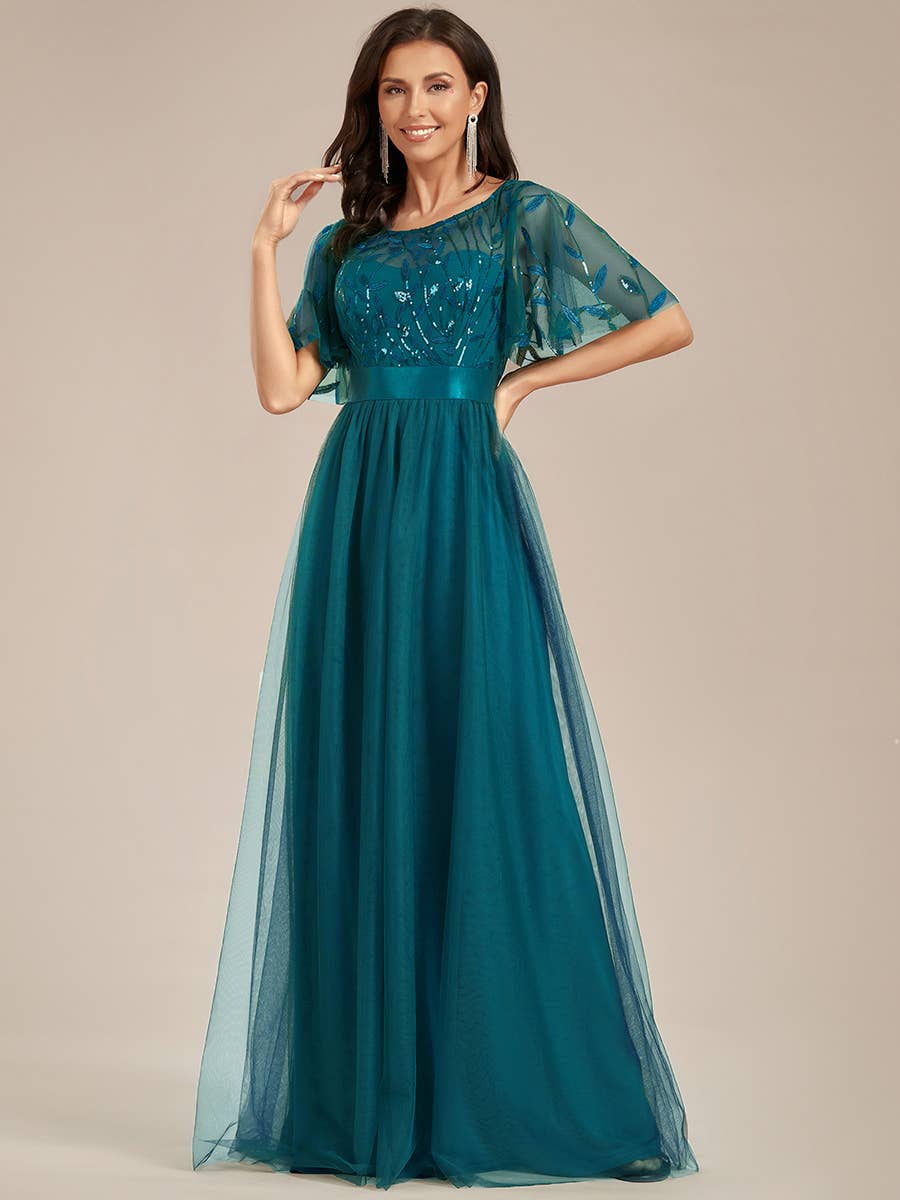 Ever-Pretty - Wholesale Gown - Women's - Sequin Print Maxi Long Evening Dresses with Cap Sleeve9