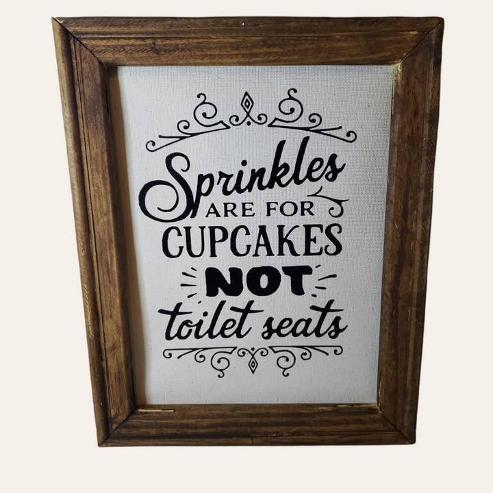 Reverse Canvas Sprinkles Bathroom Sign for wholesale by Mommas Craft Workshop
