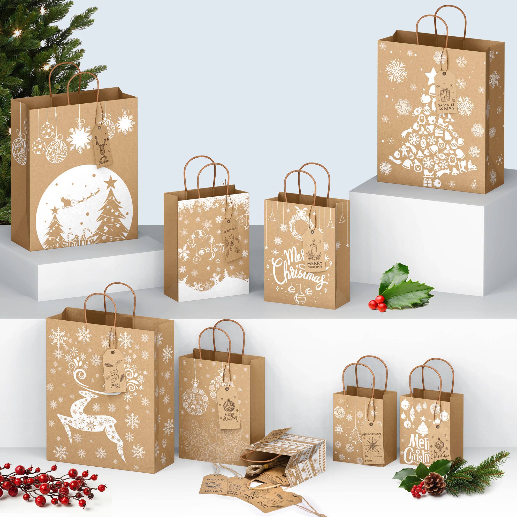 Fun Little Toys - Wholesale Gift Bag Set/Pack - 24PCS Christmas Gift Bags: Eco-friendly Kraft, 3 Sizes6