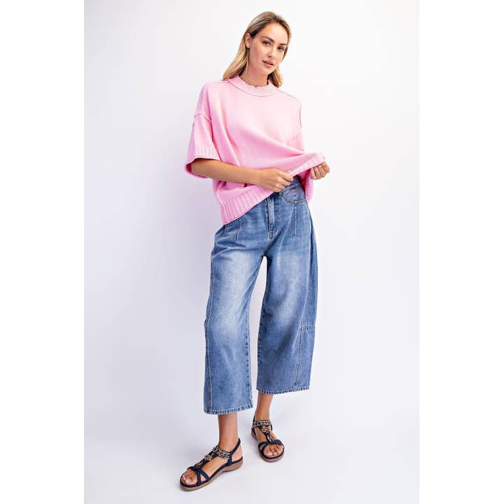 COTIERRA - Wholesale Knit Sweater - Women's - OVERSIZED CREWNECK SHORT SLEEVE SWEATER19