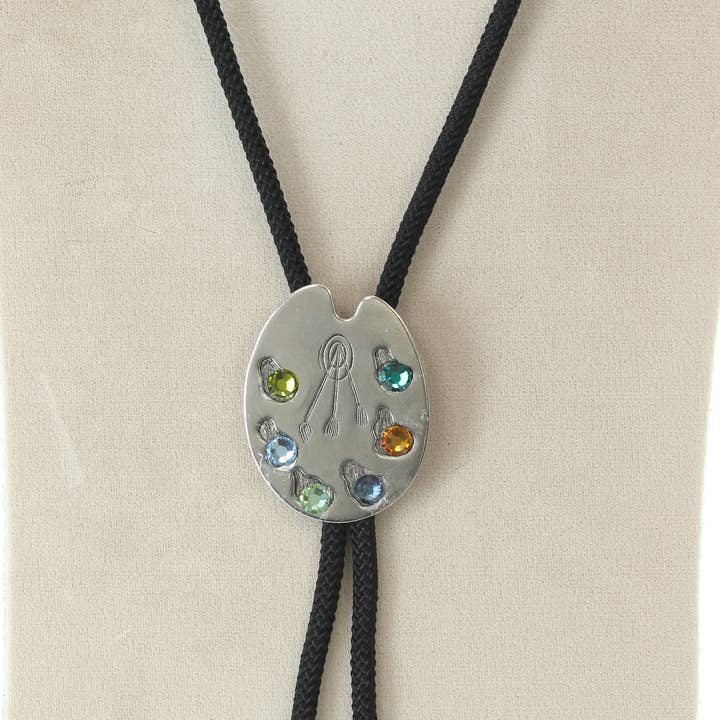 Artist palette bolo with crystals , Black Cord for wholesale by HHH Designs