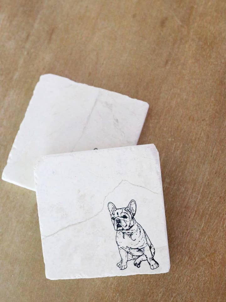 French Bulldog Coaster - Custom Design for wholesale by Lace, Grace & Peonies Marble Coasters