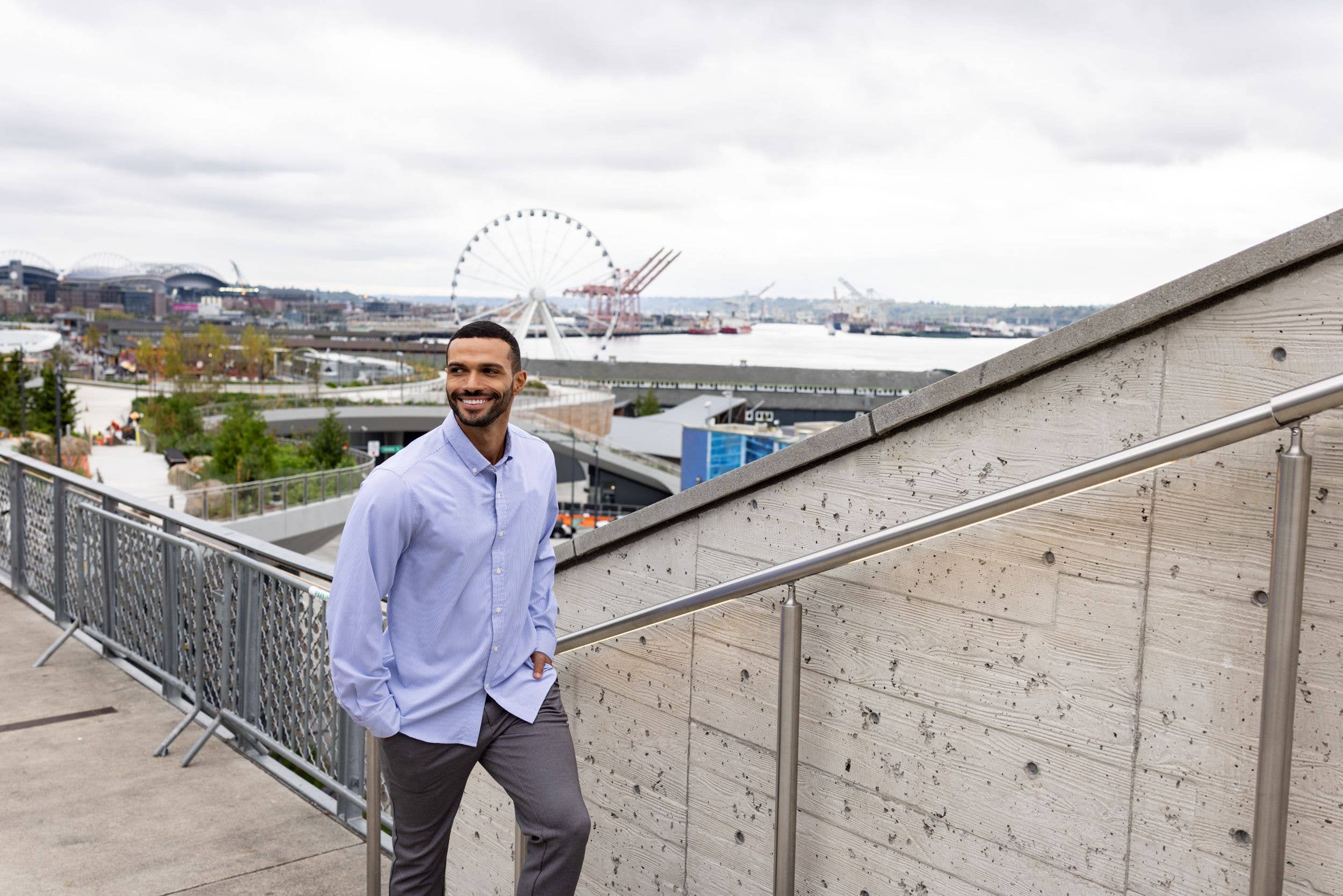 Cutter & Buck - Wholesale Button Down Shirt - Men's - Cutter & Buck Skyline Eco Pinstripe Big & Tall Dress Shirt3