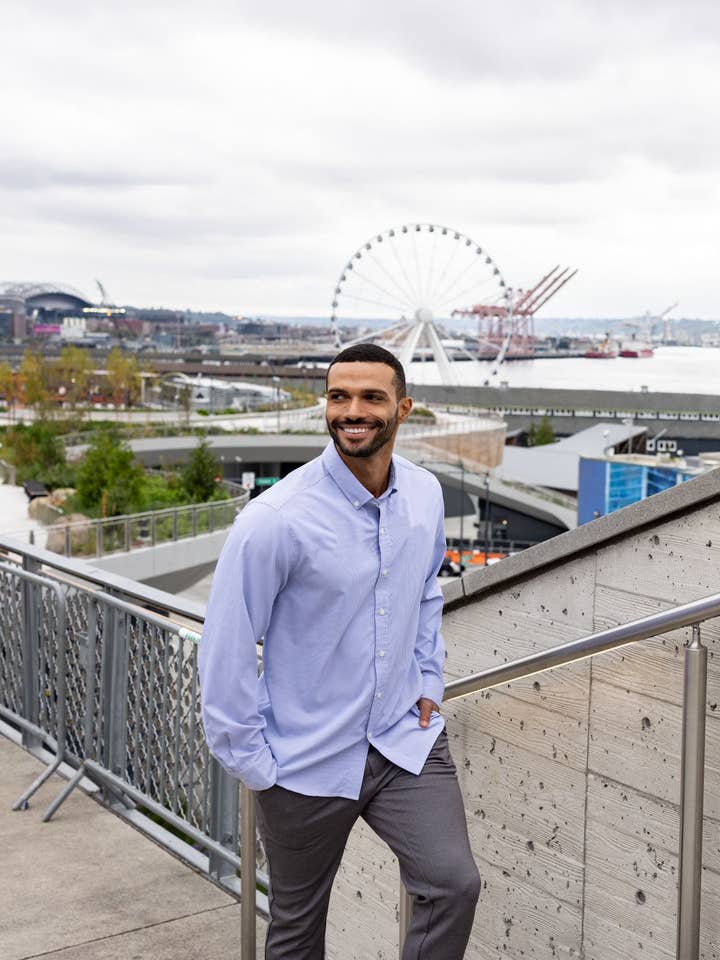 Cutter & Buck - Wholesale Button Down Shirt - Men's - Cutter & Buck Skyline Eco Pinstripe Big & Tall Dress Shirt3