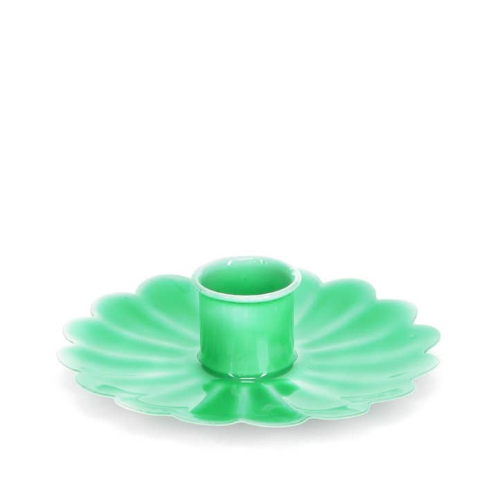 Rex B2B - UK - Wholesale Candle holder - Enamel Flat Flower Candle Holder - Green