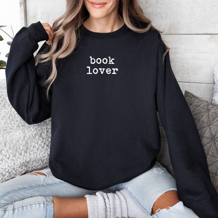 Book Lover Black Crewneck Sweatshirt, Valentine's Day for wholesale by Mugsby