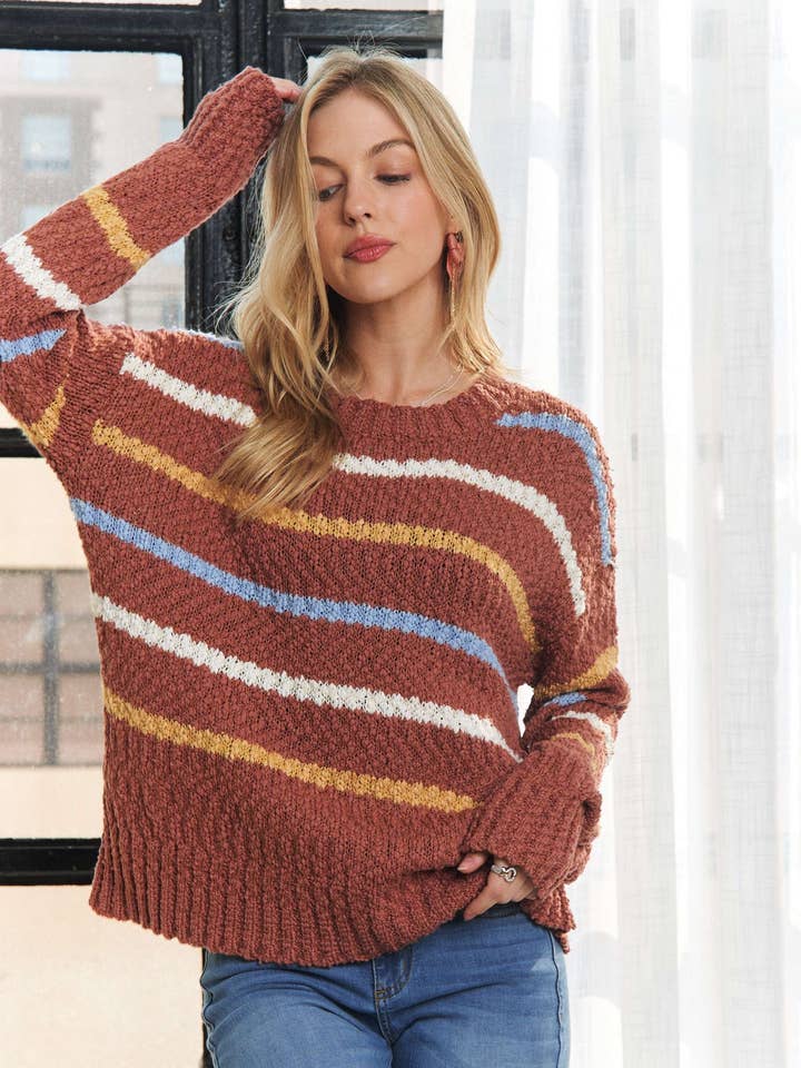 CESW2569 - MULTI COLOR STRIPE SWEATER for wholesale by ADORA LA