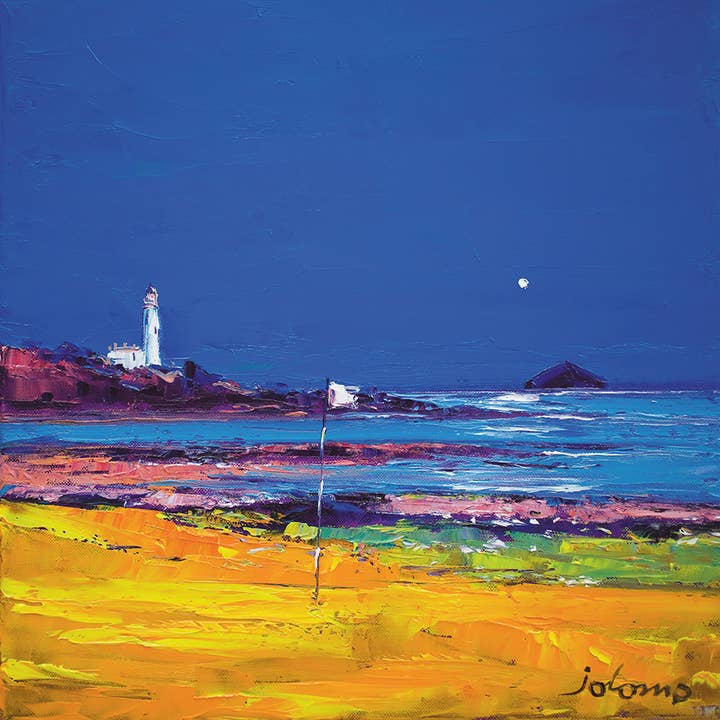 Carte de vœux Jolomo Moon Over Turnberry et Ailsa Craig pour la vente par Island Blue Publishing
