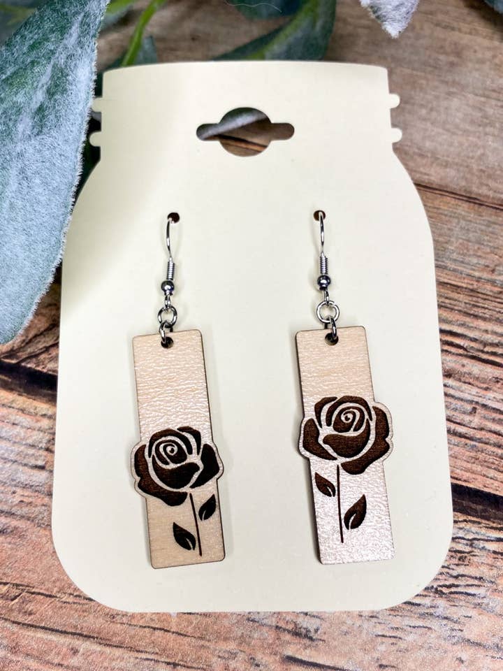 Rose houten Dangle oorbellen voor wholesale door Rise N' Sign