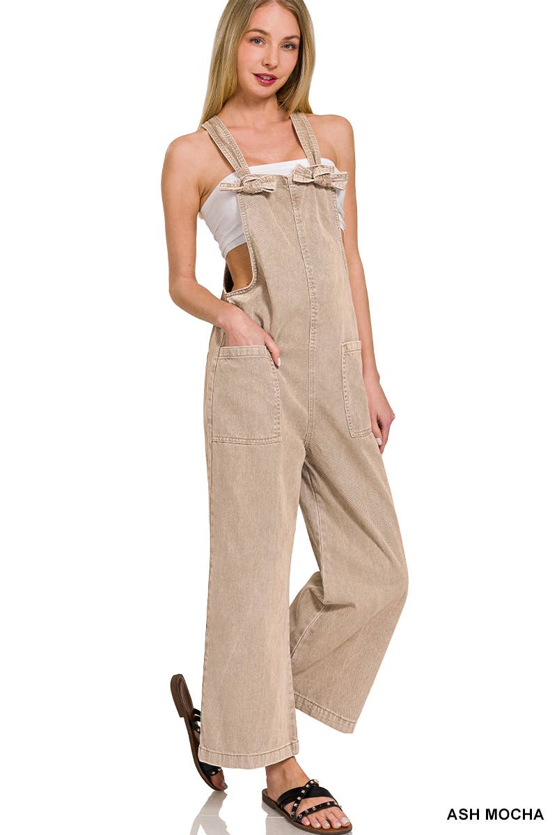 42POPS – wholesale Overalls – Women's – ",..._ Washed Knot Strap Pockets Jumpsuit1