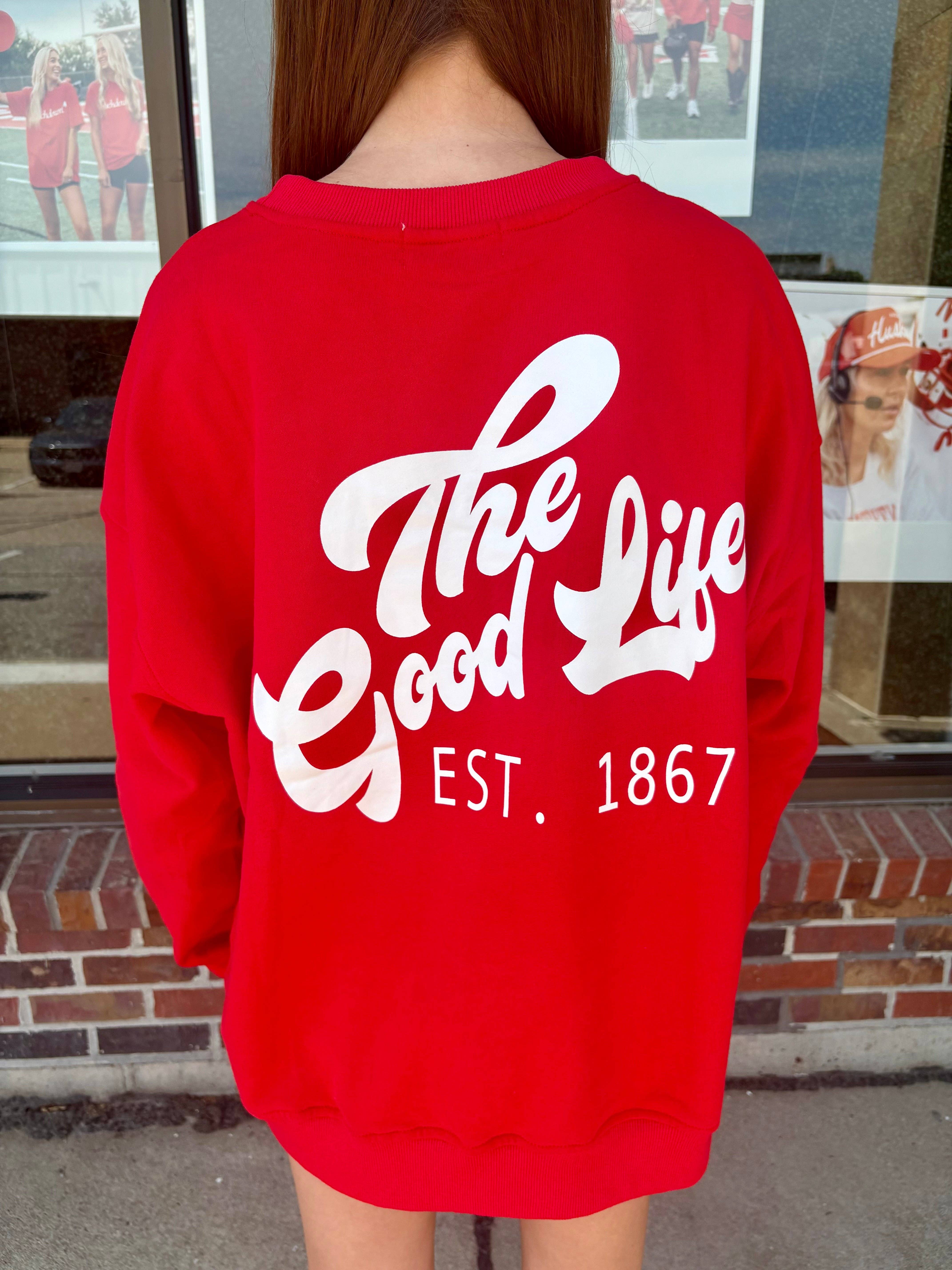 Red NE Good Life Core Sweatshirt for wholesale on Faire0