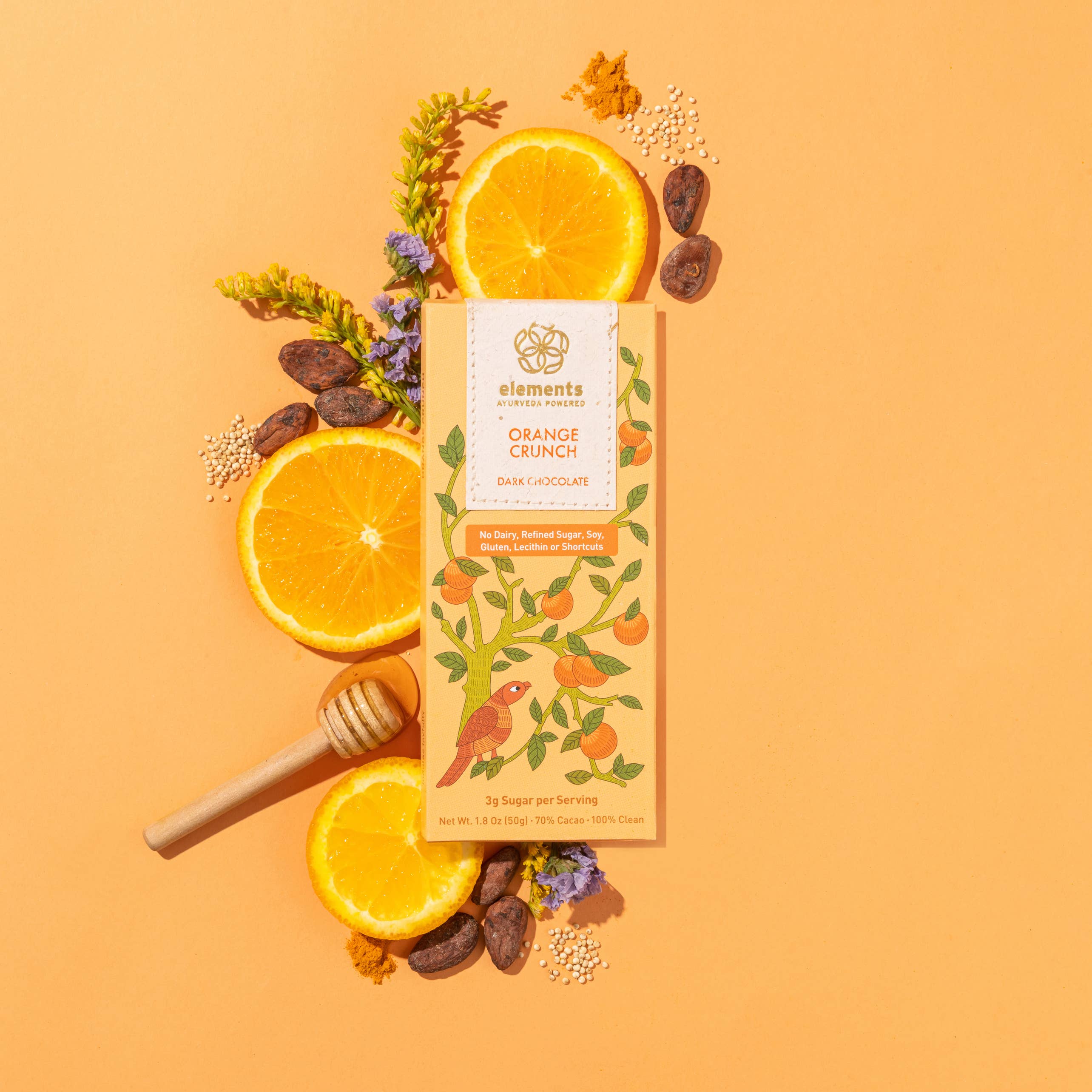 Elements Truffles - Wholesale Chocolate Bar - Orange Crunch 70% Dark Chocolate Bar | Dairy-free | Snack