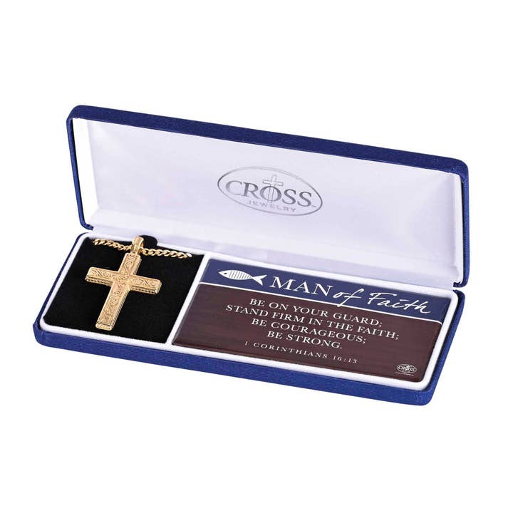 Collier Man Of Faith Swirl Cross 24L pour la vente par Cottage Garden
