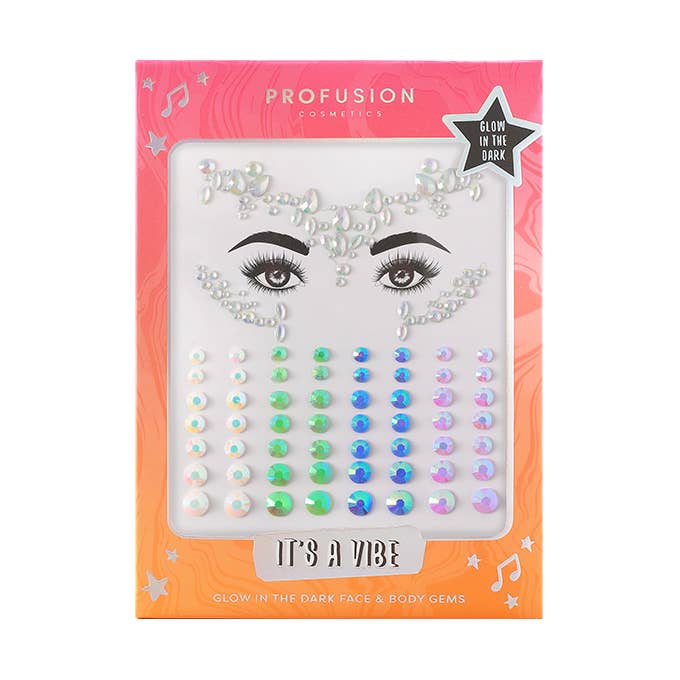 IT'S A VIBE | GLOW IN THE DARK FACE & BODY GEMS for wholesale by Profusion Cosmetics UK