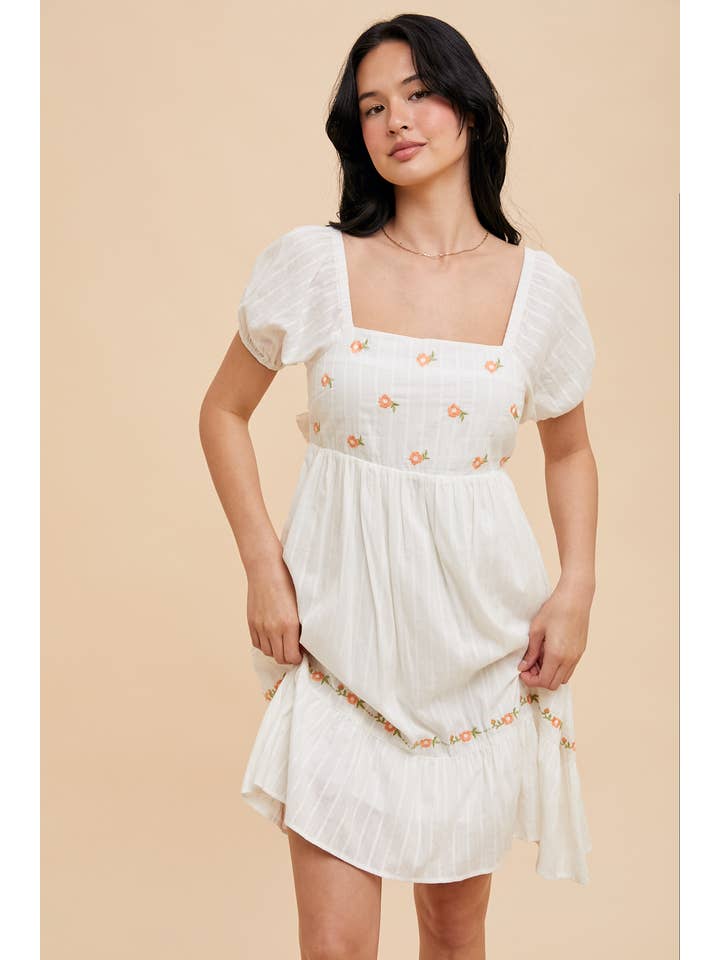 In Loom - Wholesale Dress - Women's - EMBROIDERED SQUARE NECK MINI DRESS