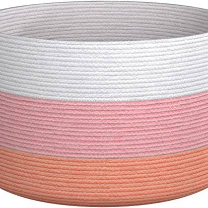 Cotton Basket without Lid Pink and White 21.7x21.7x13.8" for wholesale by India Wholesale Co