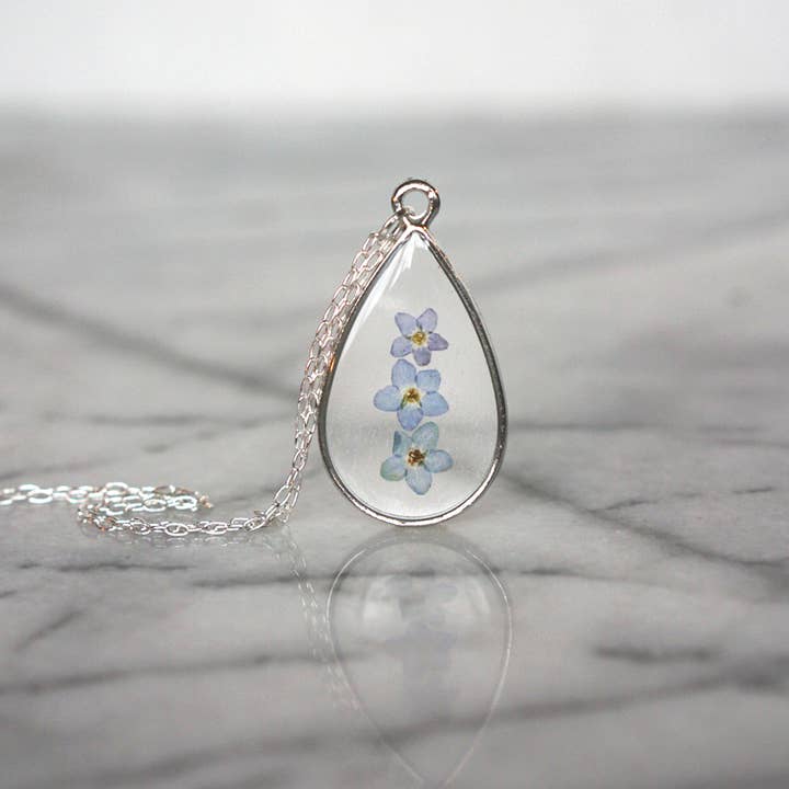 The Pretty Pickle - Wholesale Pendant/Charm Necklace - Forget Me Not Flower Necklace- Silver Plated9
