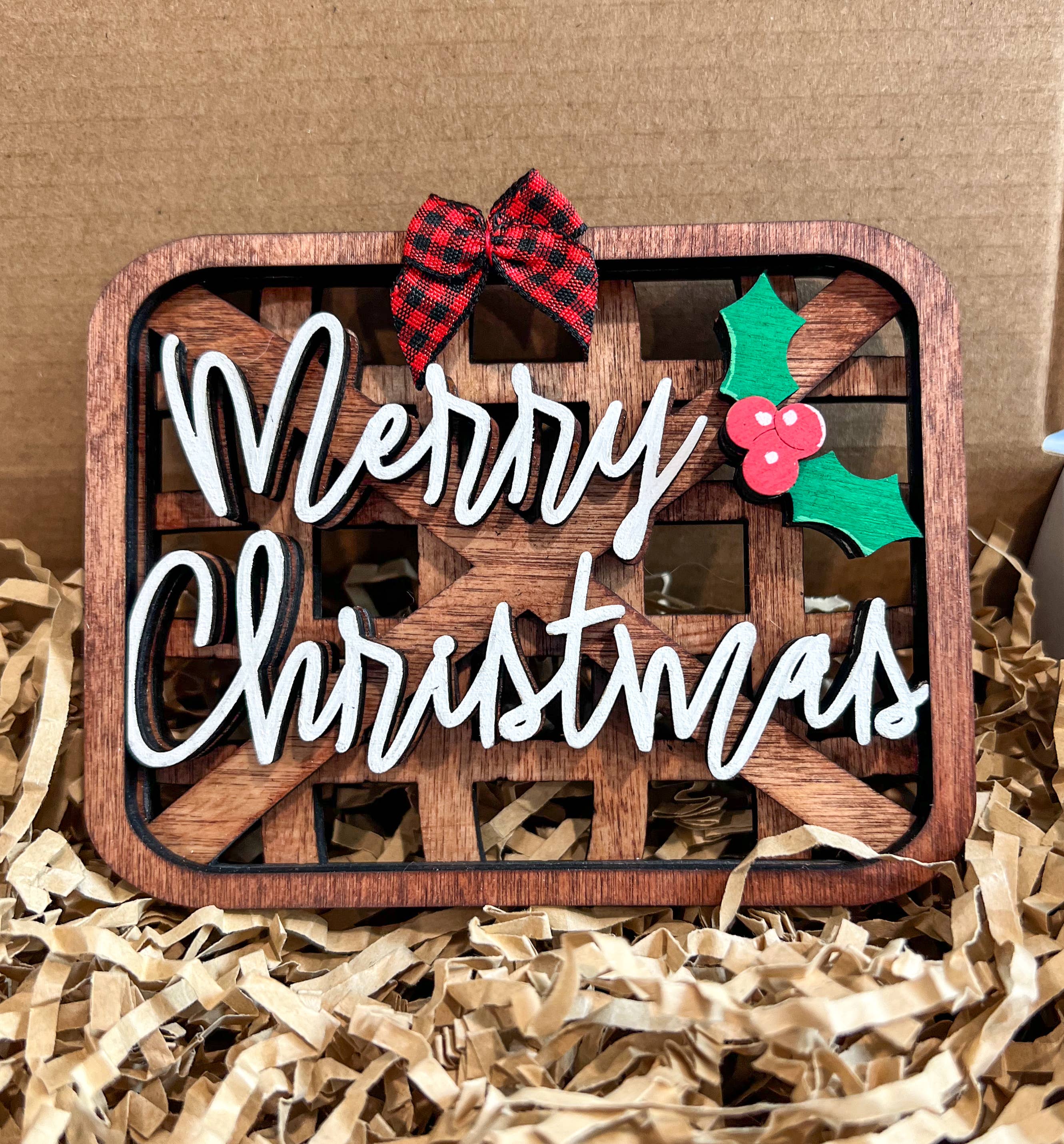 OBX Prep - Wholesale Ornament - Wood Basket Look Believe Merry Christmas Christmas Ornament2