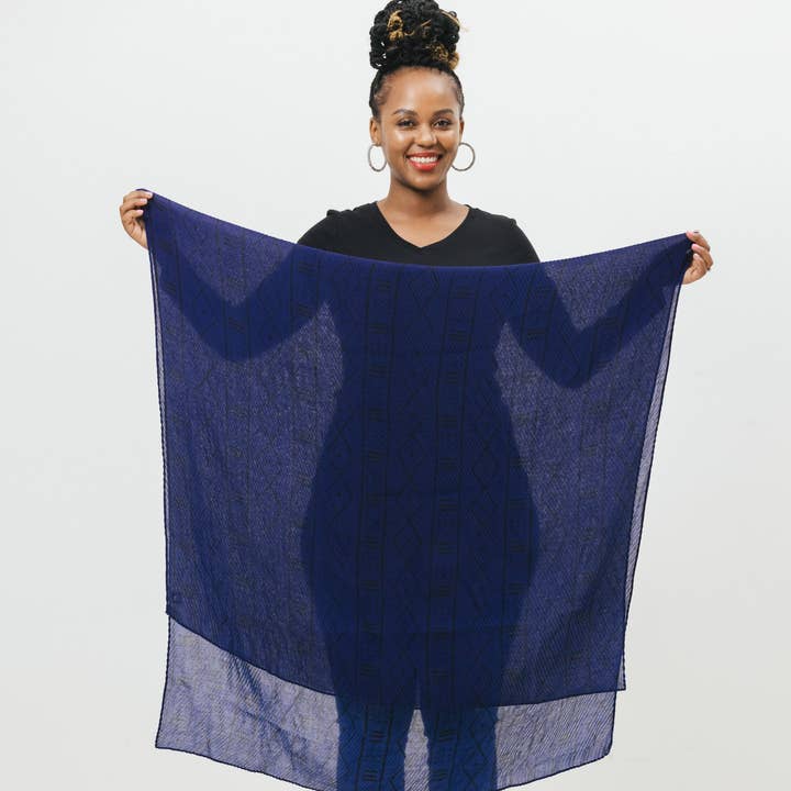 Blue Printed Pleated Head Wrap in Essence for wholesale on Faire5