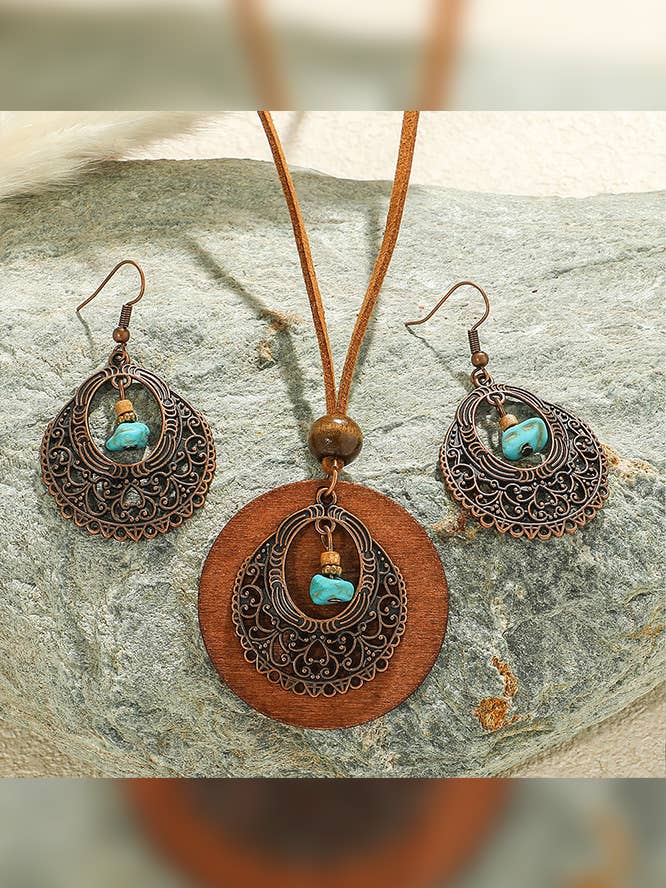 Bohemia Turkoois oorbel- en armbandenset HH069 voor wholesale door UNISHE