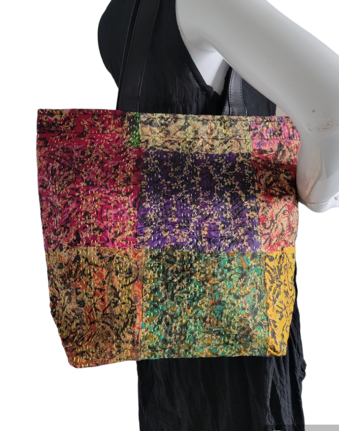 Evergreen Guardian Imports - Venta al por mayor Bolsa de asa- Mujer - BA753 Bolso de mano con retazos de seda con tinte vegetal4