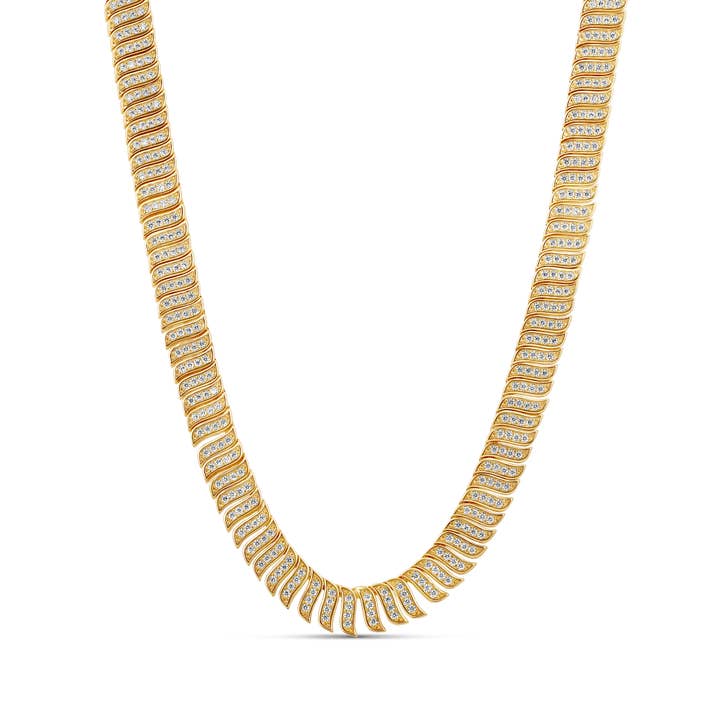 Collier de tennis Pave Golden Wave pour la vente par JTG Jewelry