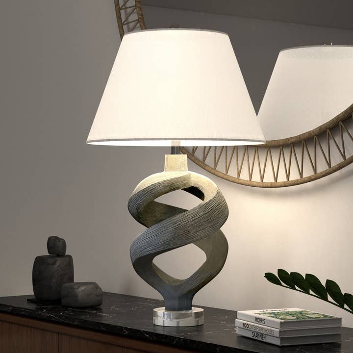 Infinity Grey Wash Faux Wood Resin Rustic Table Lamp for wholesale by Lux Lighting