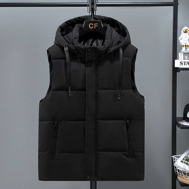 UZ Wholesale Store – Großhandel Oberbekleidungsweste – Herren – Verdickte Baumwollweste mit abnehmbarer Kapuze für Herren0