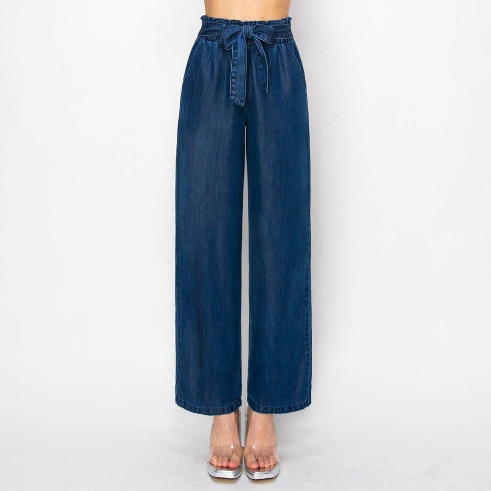 BELLA LUNA - Vente Jean – femme - JEAN À BANDE ÉLASTIQUE À DRAPÉ AMPLE AVEC CEINTURE EN TISSU0