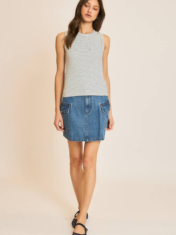 Wishlist Apparel - Wholesale Tank Top - Women's - STRIPED RAW EDGE DETAIL TANK / WL24-9934