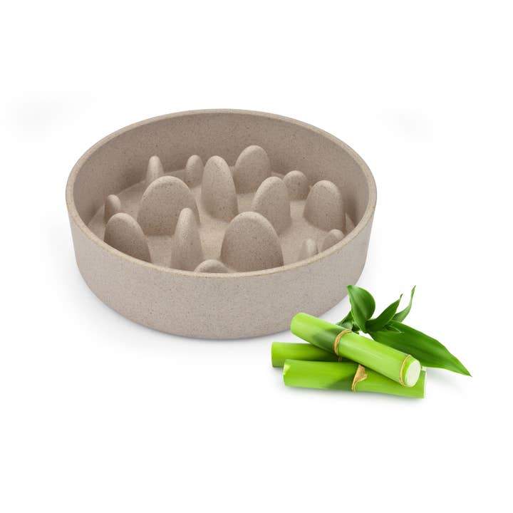 Beige Bamboo Slow Bamboo Dog Feeder for wholesale on Faire1