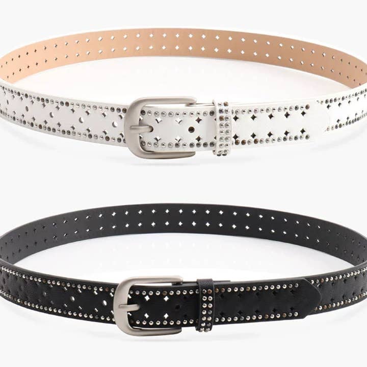 UNISHE - Wholesale Belt – Women's - Perforated Punk Double-Row Studded Leather Belt ZK36757