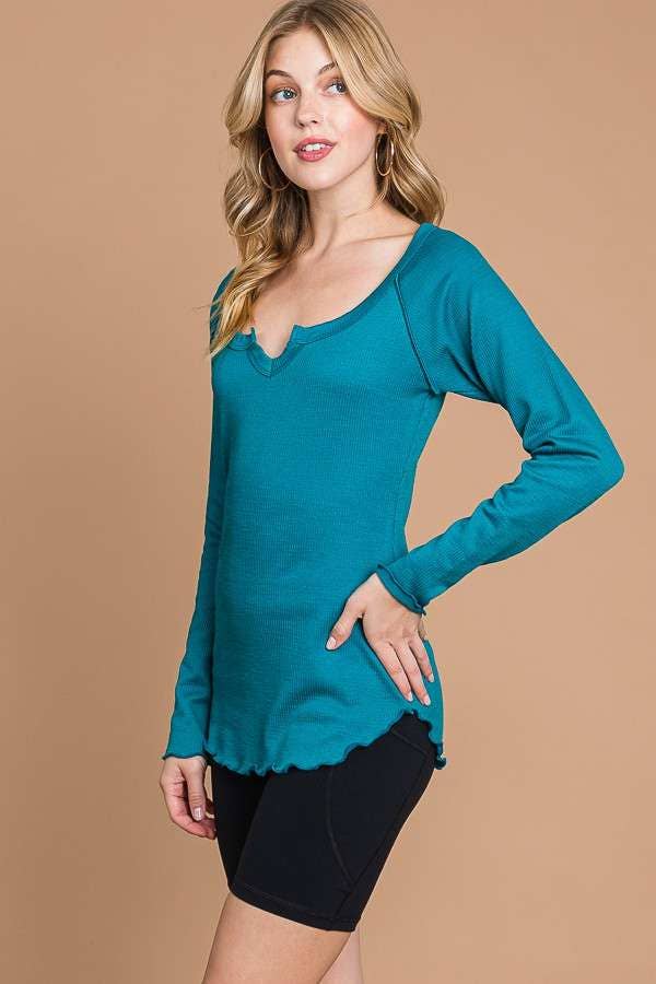 Culture Code - Wholesale Knit Top - Women's - CRT1840L - TINY NOTCH NECK MERROW LSLV TOP14
