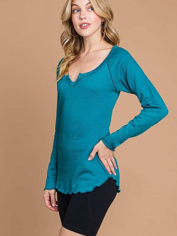 Culture Code - Wholesale Knit Top - Women's - CRT1840L - TINY NOTCH NECK MERROW LSLV TOP14