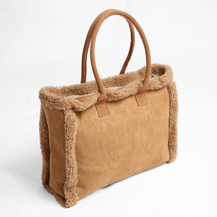 Wona Trading, Inc. - Wholesale Tote Bag - Women's - Faux Suede Sherpa Tote Bag