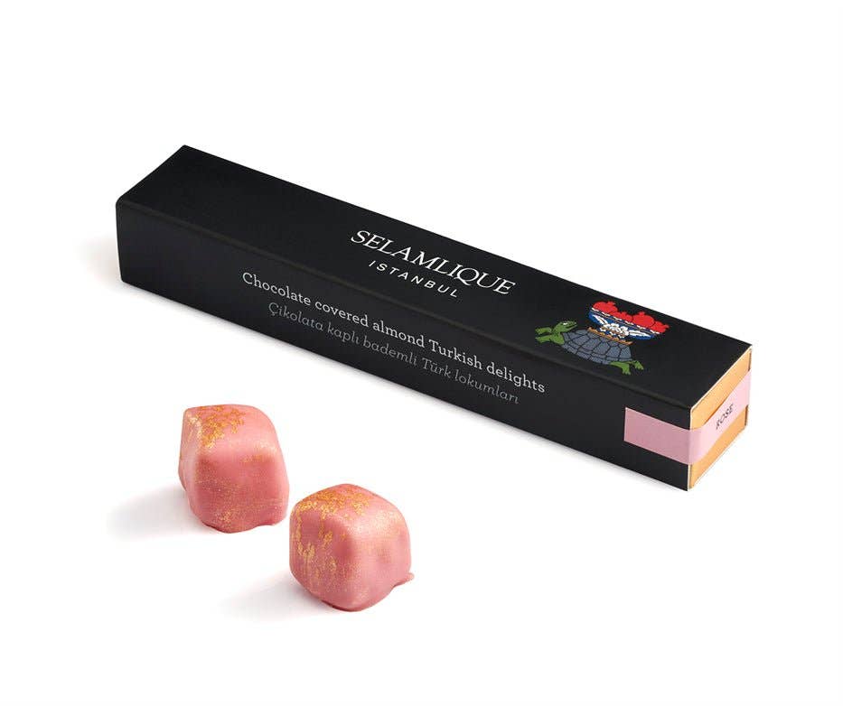 Aladdin - Wholesale Nougat - Selamlique Rose Turkish Delight - Chocolate Covered Almond Rose Delight Sprinkled with Gold Dust0