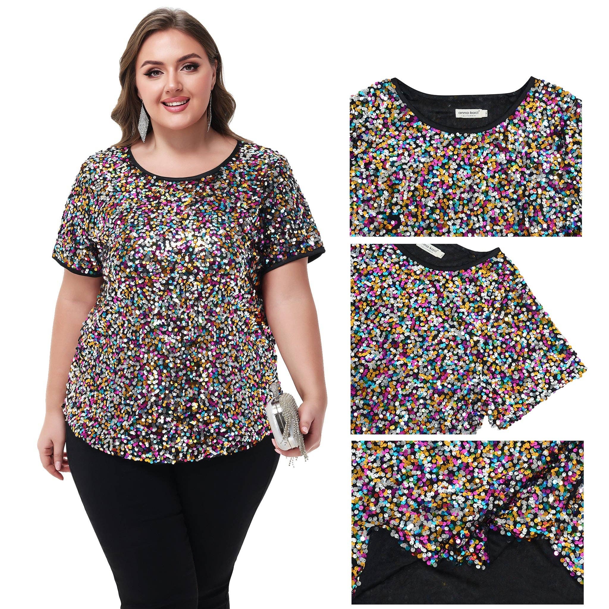 Anna Kaci Wholesale - Wholesale Blouse - Women's - Sequin Tops Plus Size Sparkle Glitter Party Blouse33