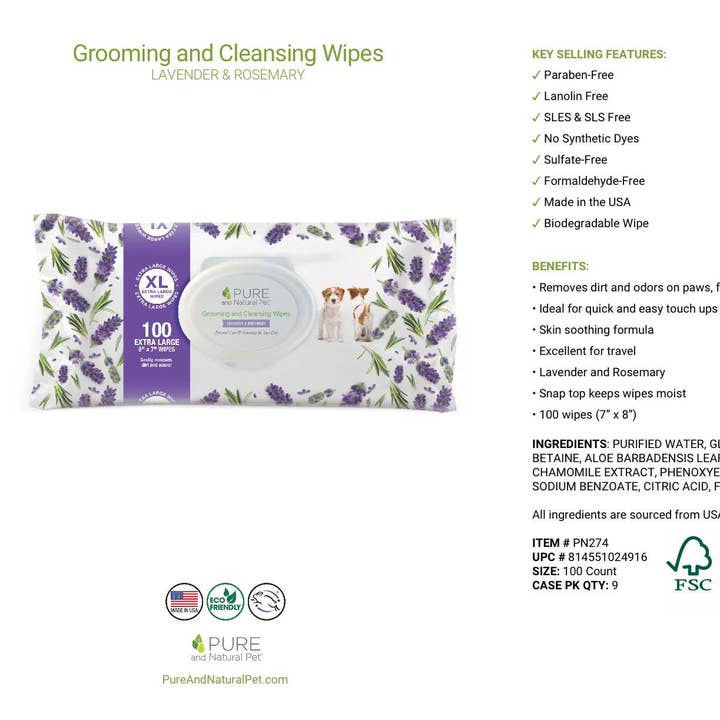 Pure and Natural Pet - Wholesale Pet Grooming Aid - Dog - Grooming & Cleansing Wipes for Dogs & Cats - Scented