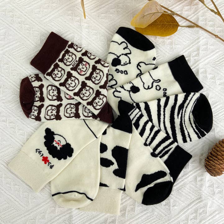 mildstyles - Wholesale Socks - Women's - Black and white cartoon mid-calf cute trendy socks5