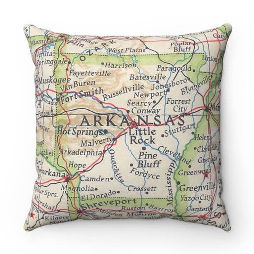 Arkansas Map Throw Pillow Decorative Pillow for wholesale by Daisy Mae Designs