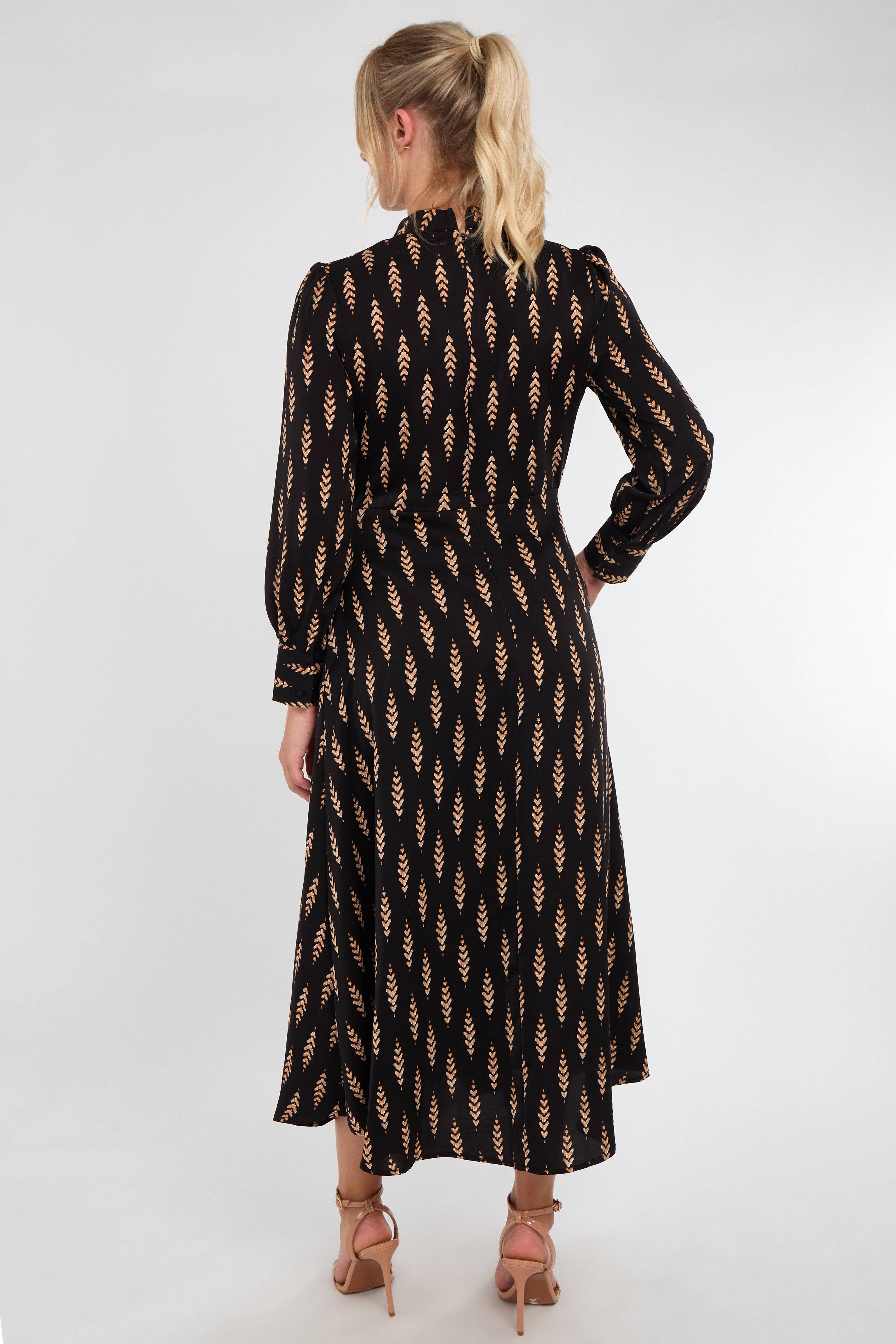 Black Tan Chevron Print Pleated Skirt Maxi Dress for wholesale on Faire7