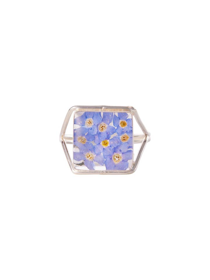 Quadratischer Ring mit Vergissmeinnicht-Blumen für den Großhandel von Fresh Jewelry Co