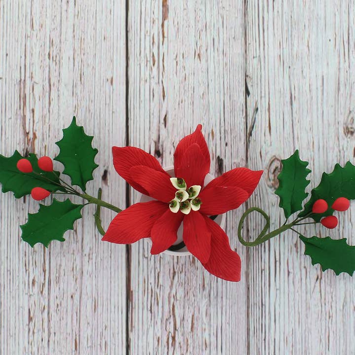 Global Sugar Art - Wholesale Cake/cupcake topper - Poinsettia Sugar Flower & Holly Leaf Spray Kit for Cakes, by Global Sugar Art, Small with Berries4