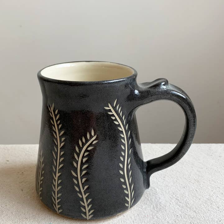 Black and White Mug-Vines for wholesale by Keyes Pottery