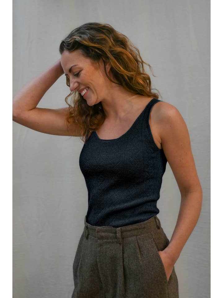 OUBAS - Wholesale Camisole - Women's - 'Tricot de Peau' Fine Merino Camisole Top in Deep Indigo Blue